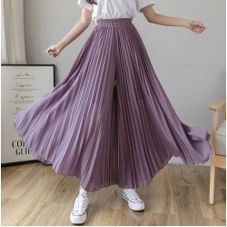 Loose Pleated Chiffon Pants Elastic High Waist Thin Wide Leg Pants