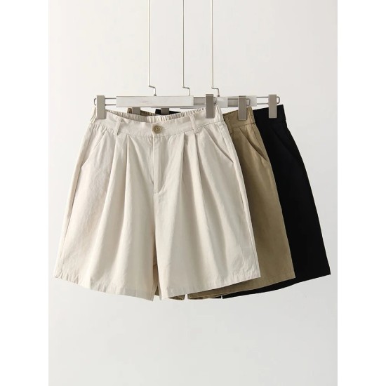 Casual Wide Leg Cotton High Waist Loose A Line Short Pants
