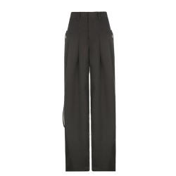 Grey Cargo Fashion Lace Up Pocket Low Rise Casual Pants