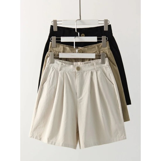 Casual Wide Leg Cotton High Waist Loose A Line Short Pants
