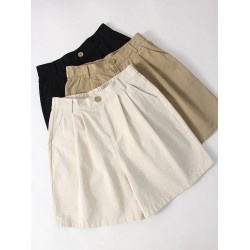 Casual Wide Leg Cotton High Waist Loose A Line Short Pants