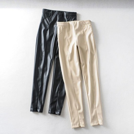 Stylish PU Faux Leather Stretch Pants Solid High Waist Stylish PU Faux Leather Stretch Pants Solid High Waist