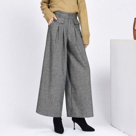 pants female high waist pleated wide leg pants capris for women trousers