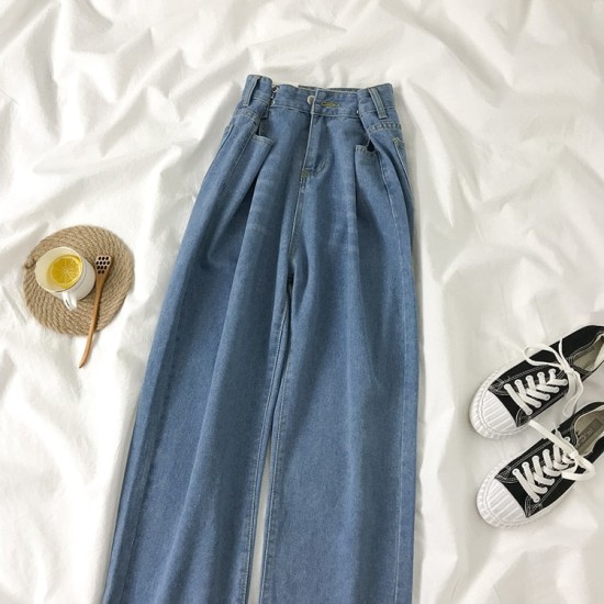 Streetwear Straight Solid Color High Waist Trouser Baggy Fashion