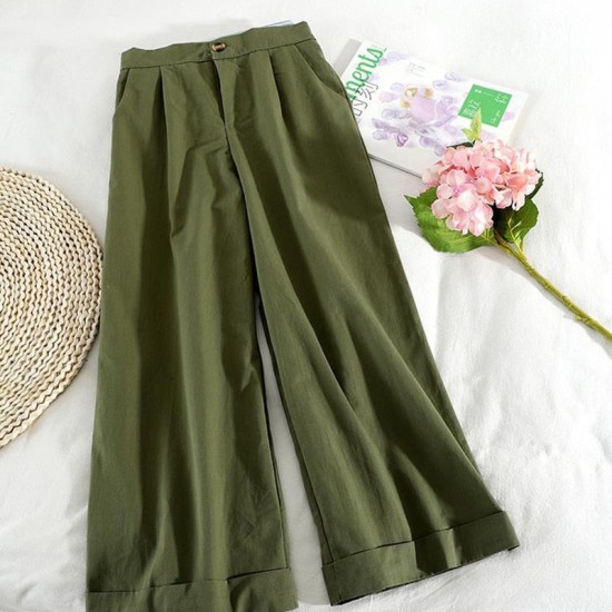 Style Wide Leg Ankle Pants High Waist Trousers Femme Style Wide Leg Ankle Pants High Waist Trousers Femme