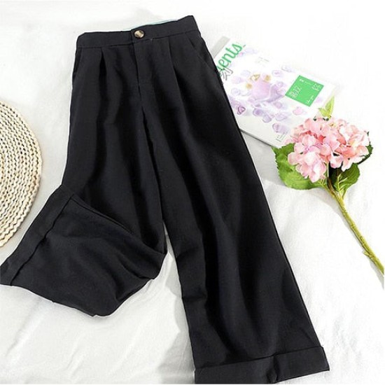 Style Wide Leg Ankle Pants High Waist Trousers Femme Style Wide Leg Ankle Pants High Waist Trousers Femme