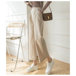 Wide Leg Pants Women Cotton Linen High Waist Pants Solid Color Pockets