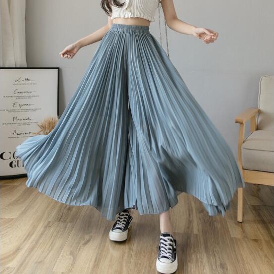 Fashion Streetwear Pleated Culotte Pants Blue Black Purple Chiffon Trousers Fashion Streetwear Pleated Culotte Pants Blue Black Purple Chiffon Trousers