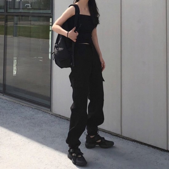 Fashion Cargo Women's Pants Pocket White Streetwear High Waist Trousers Vintage Straight Fashion Cargo Women's Pants Pocket White Streetwear High Waist Trousers Vintage Straight