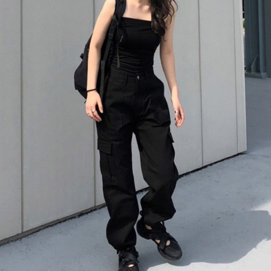 Fashion Cargo Women's Pants Pocket White Streetwear High Waist Trousers Vintage Straight Fashion Cargo Women's Pants Pocket White Streetwear High Waist Trousers Vintage Straight