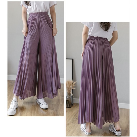 Fashion Streetwear Pleated Culotte Pants Blue Black Purple Chiffon Trousers Fashion Streetwear Pleated Culotte Pants Blue Black Purple Chiffon Trousers