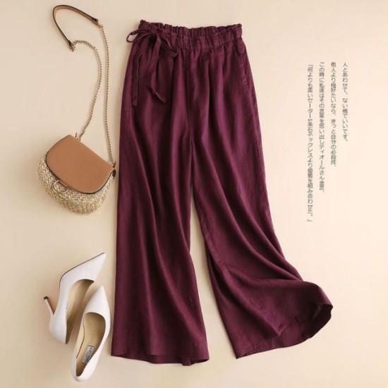 Cotton linen straight loose wide-leg 8 colors pants Cotton linen straight loose wide-leg 8 colors pants