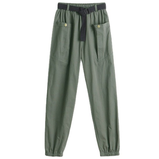 Long Harem Pants Women Korean Style Cargo Trouser Female With Belt Long Harem Pants Women Korean Style Cargo Trouser Female With Belt