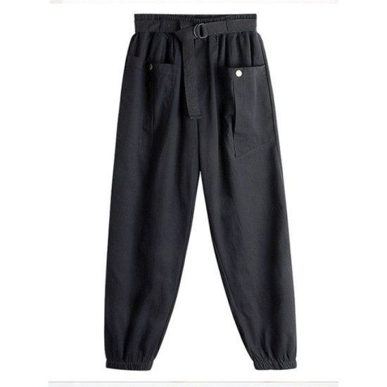 Long Harem Pants Women Korean Style Cargo Trouser Female With Belt Long Harem Pants Women Korean Style Cargo Trouser Female With Belt