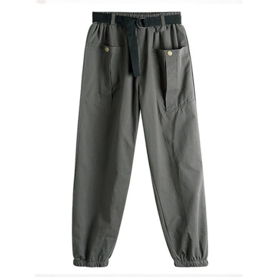 Long Harem Pants Women Korean Style Cargo Trouser Female With Belt Long Harem Pants Women Korean Style Cargo Trouser Female With Belt
