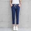 Casual Solid Elastic Waist Cotton Linen Ankle Length Pants