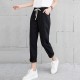 Casual Solid Elastic Waist Cotton Linen Ankle Length Pants Casual Solid Elastic Waist Cotton Linen Ankle Length Pants